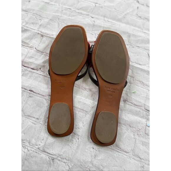 Kate Spade Size 10 Floral Embellished Flip Flop Sandals Red Poppy Mediterranean - Picture 6 of 8